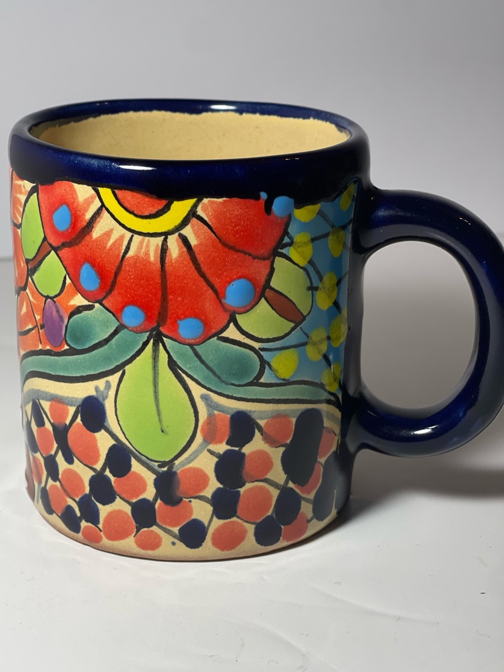 Hand Painted Talavera Style Mexican Floral Pottery Mug | Lead Free | 3.75” Tall